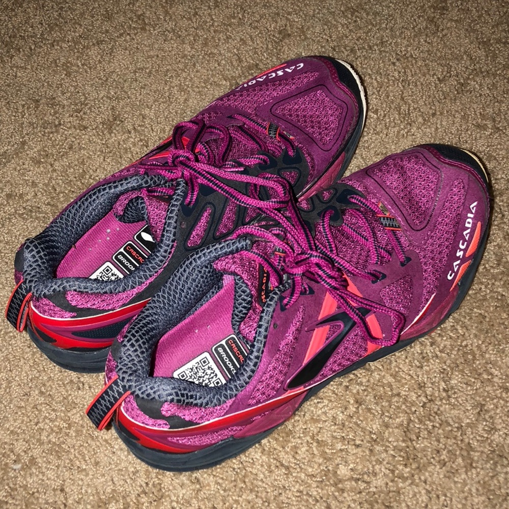 Pink and orange running shoes